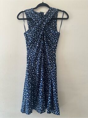 Michael Kors Navy Blue Floral Twist-Detail Midi Dress